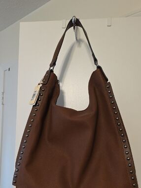 Brown Studded Hobo Shoulder Bag